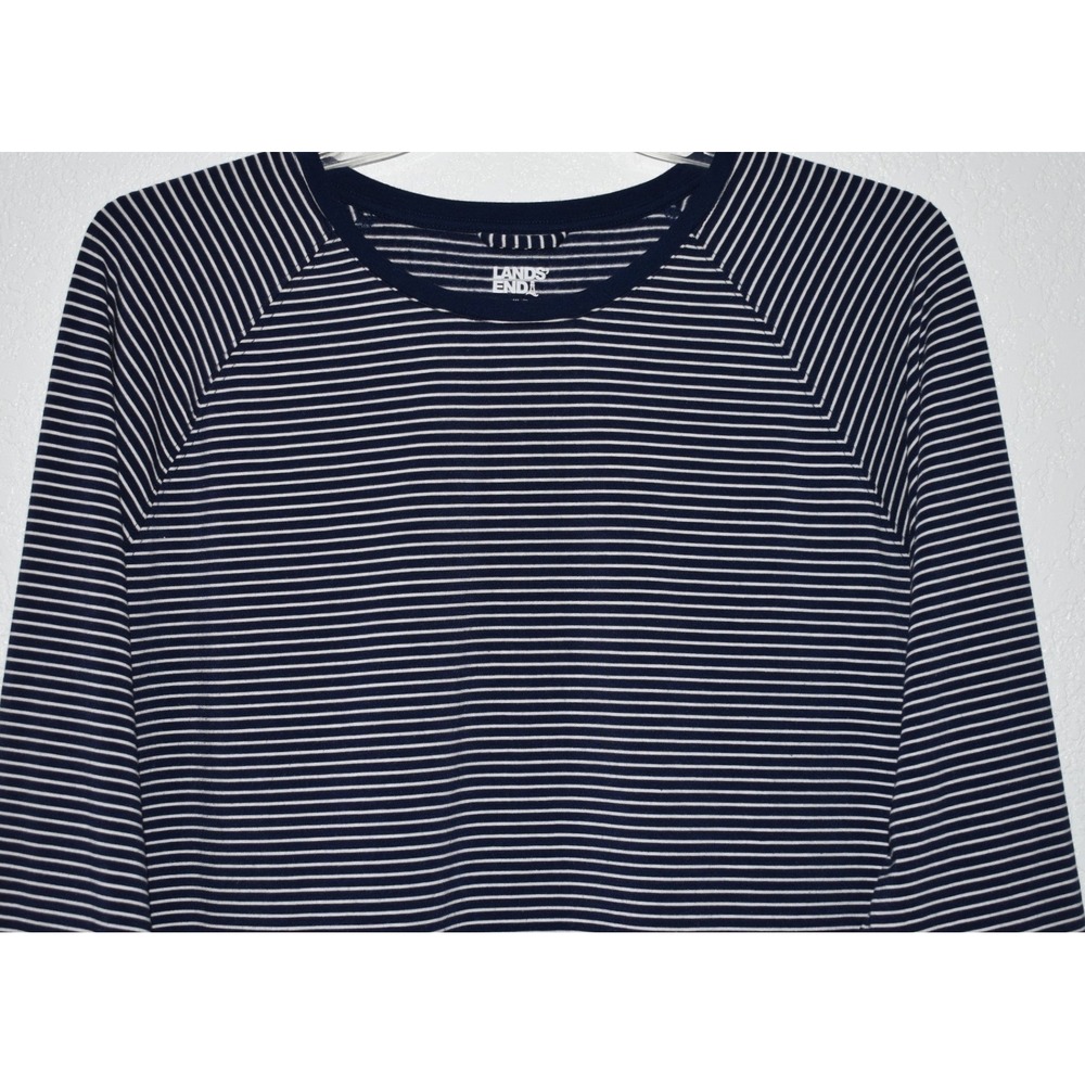 Lands End Womens XL/T Striped Raglan Long Sleeve Top Navy White Soft Comfy sz 18